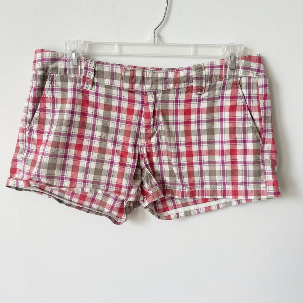 Vintage Y2K Volcom Shorts Plaid Size 7 Preppy Mid Rise Mini Skater Multicolor - Picture 1 of 6